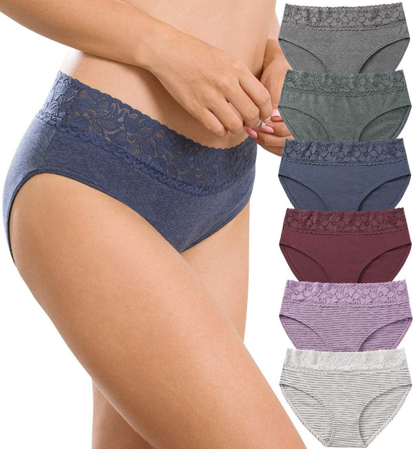 Cotton Hipster Panties for Women Lace Hiphugger Panties Bikini Underwear Pack