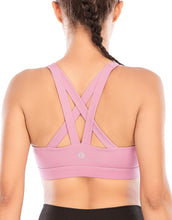 Sports Bra for Women, Criss-Cross Back Padded Strappy Sports Bras Medium Support Yoga Bra with Removable Cups