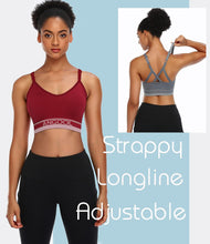 Strappy Sports Bras for Women, Longline Medium Support Yoga Bra Wirefree Padded Sports Bra with Adjustable Straps