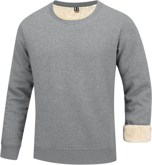 Men'S Fleece Sweatshirts Warm Sherpa Lined Heavy Thicken Underwear Winter Crewneck Pullover Tops Shirts